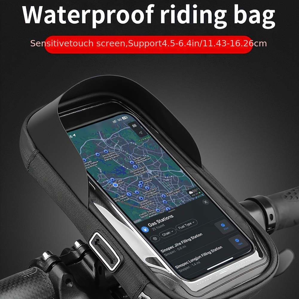 

1pc Waterproof Tpu Bike Phone Bag, Handlebar Mount Cycling Pouch With 360° Rotatable Smartphone Holder, Touchscreen Compatible Motorcycle E-bike Frame Cell Phone Case With Headphone Jack