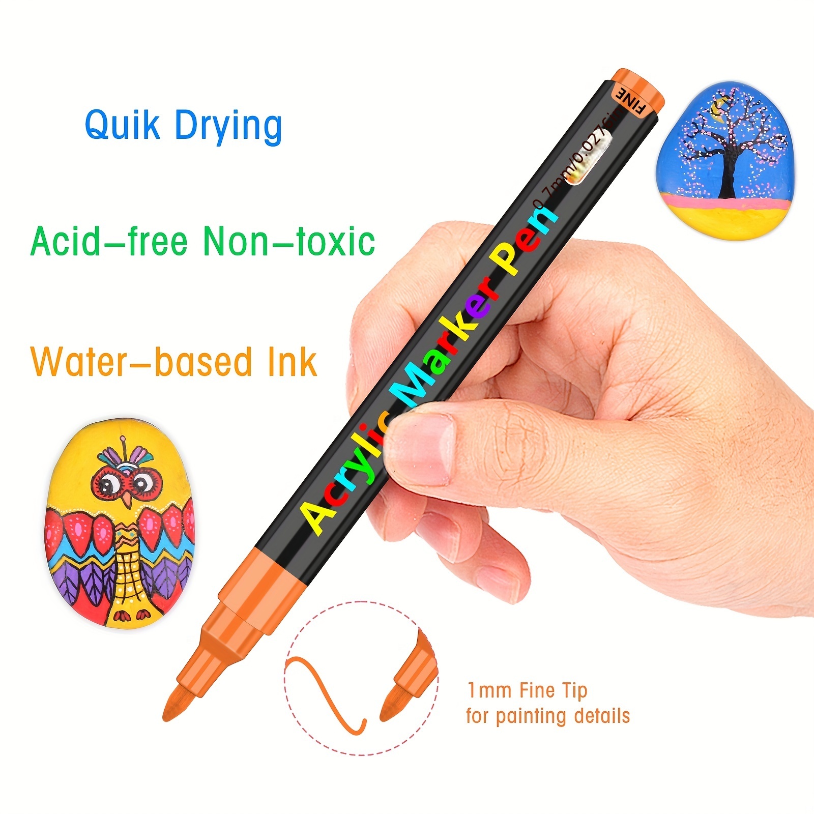 Acrylic Paint Marker Pens, 3 Different Point Size: Extra Fine(0.7mm),  Medium Bullet(2.5mm), Jumbo Felt Tip(10-15mm) (Black & White Colors, Extra  Fine