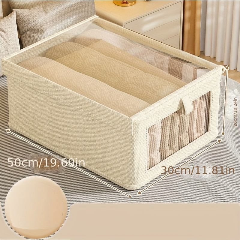 versatile canvas storage box with lid viewing window   clothes underwear t shirts pants ideal for bedroom dorm closet organization drawer clothes storage under bed storage details 7