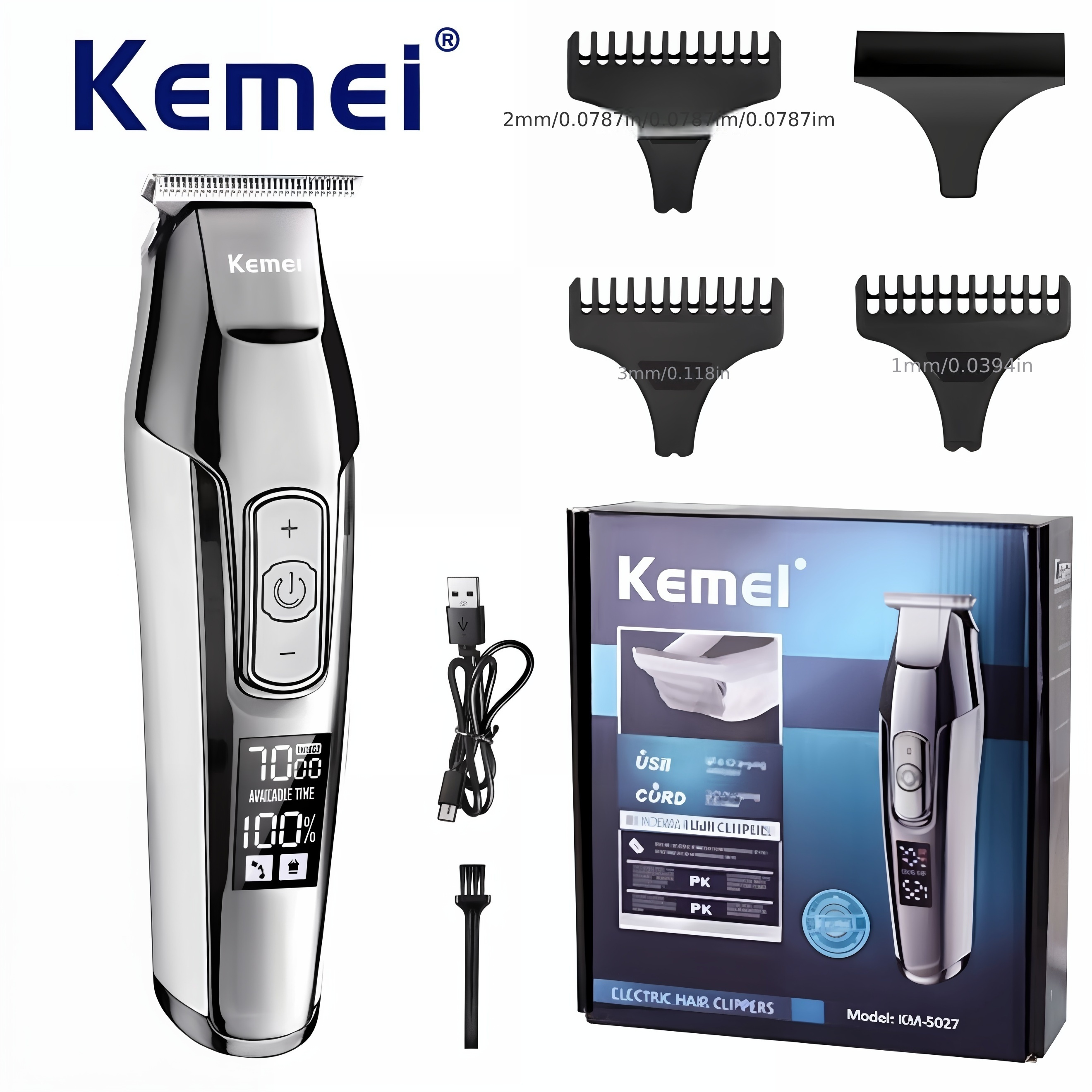 

Kemei Km-5027 Clipper - Ultra , Low-noise With Led Display, Usb Rechargeable Cord/cordless Trimmer, 1400mah Lithium Battery, Multi-gear Adjustment, 270min For Professional Barbers