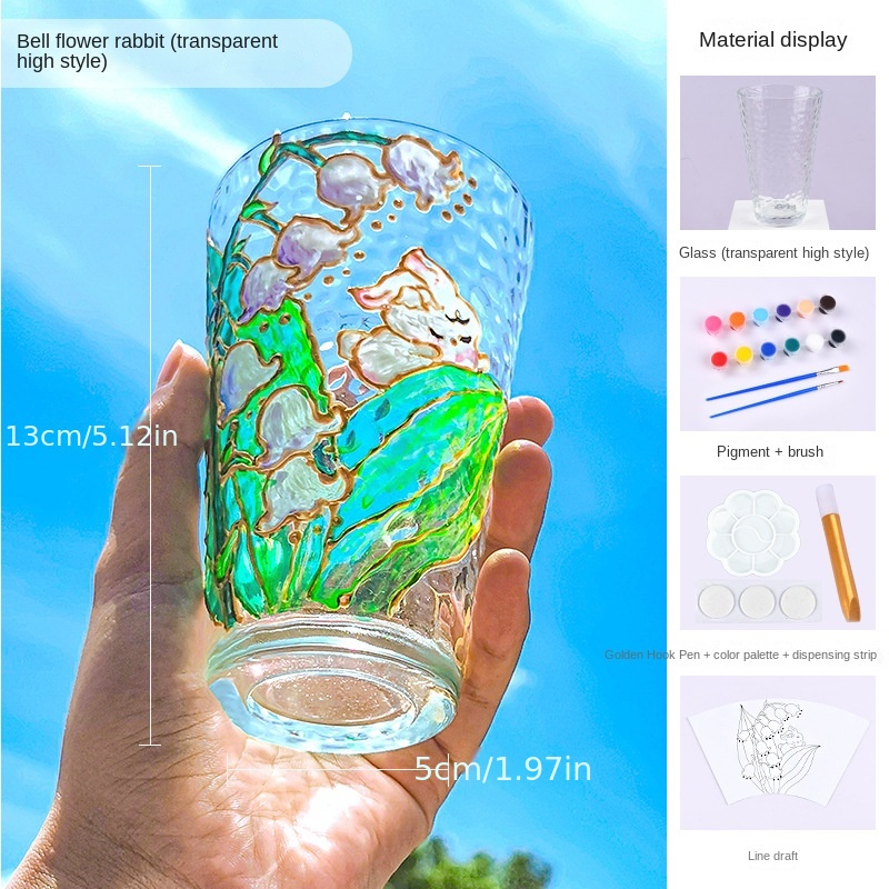 1pc, Painted Line Glass Cup, Glass Cup Water Cup