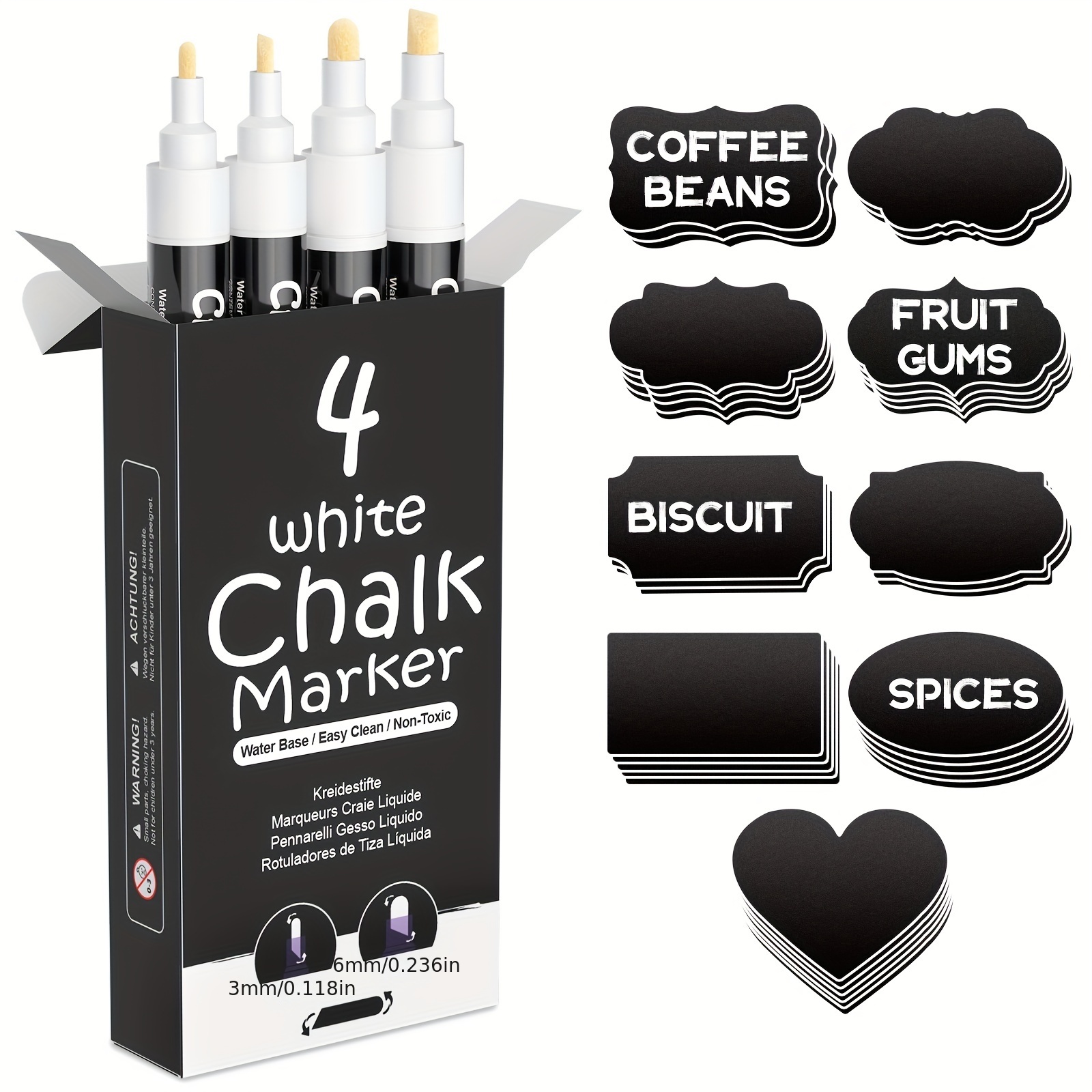 Chalkola 6 White Liquid Chalk Markers - White Dry Erase Liquid Chalk Pens  For Chalkboard Signs, Blackboard, Car Window, Glass, Bistro