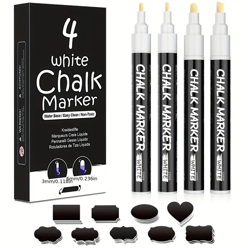 Liquid Chalk Markers write on glass, metal and black boards.