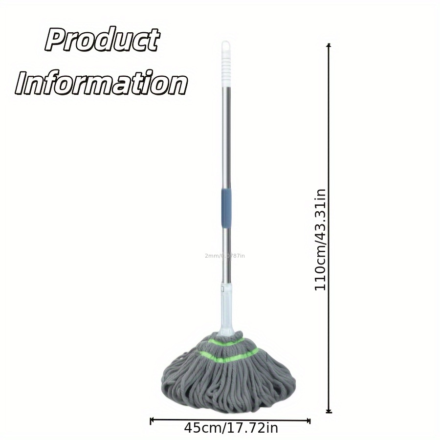 TEMU 1pc Metal Self-wringing Rotating Twist Mop, Washable Microfiber Mop Head, For Wet And Dry Floor Cleaning, With Dry Design, For Dust Removal