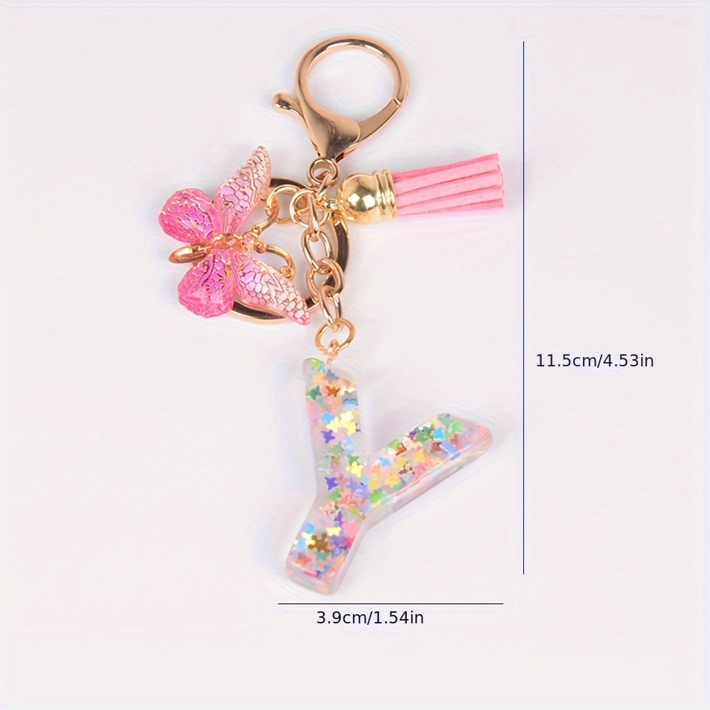 Pink Glitter Keychain Letter Keychain Initial Resin 