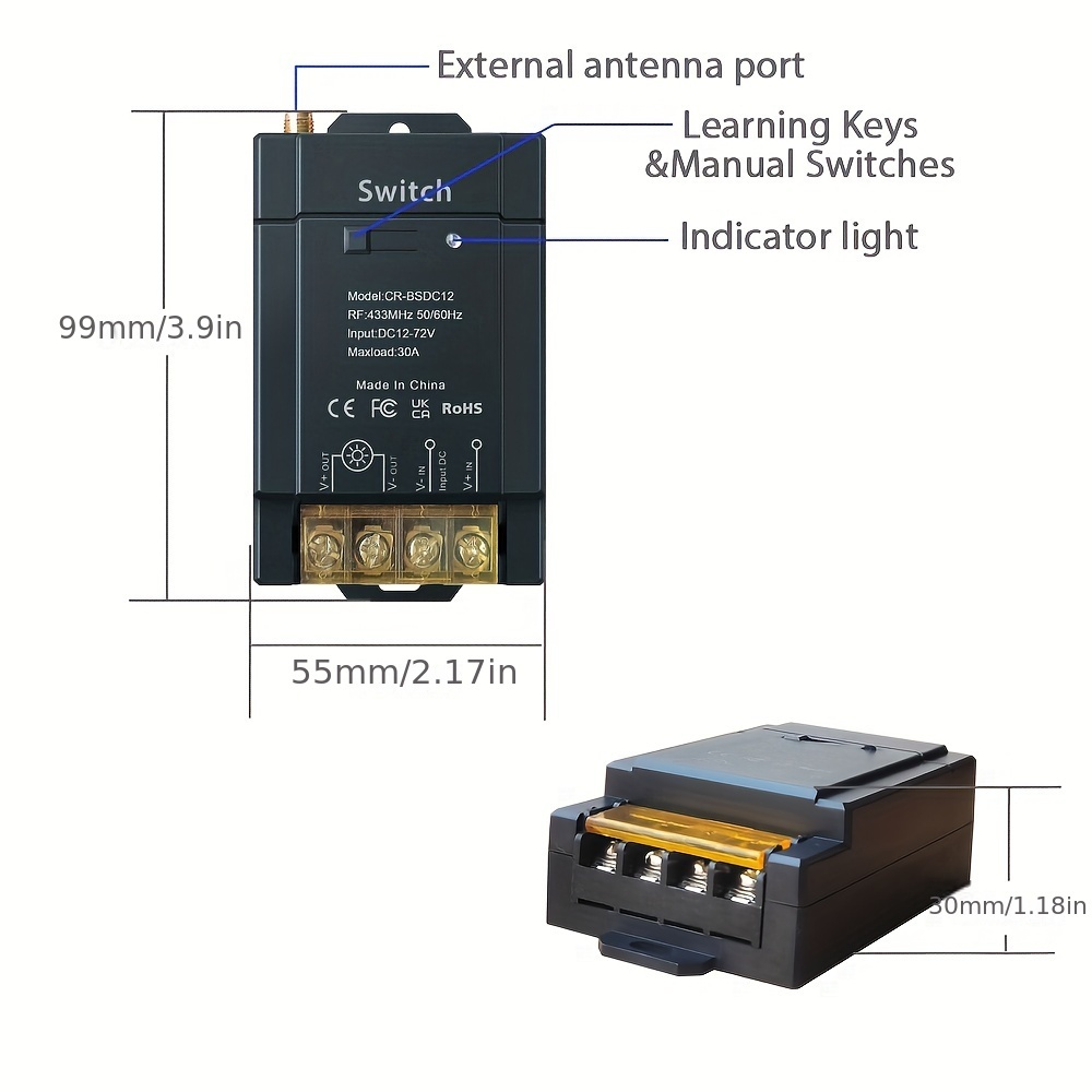 AC/DC12-48V 2-Channel 433Mhz RF Wireless Remote Control Switch