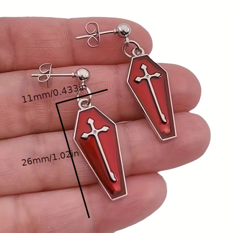 Men s Punk Gothic Cross Coffin Drop Earrings Halloween Party Temu