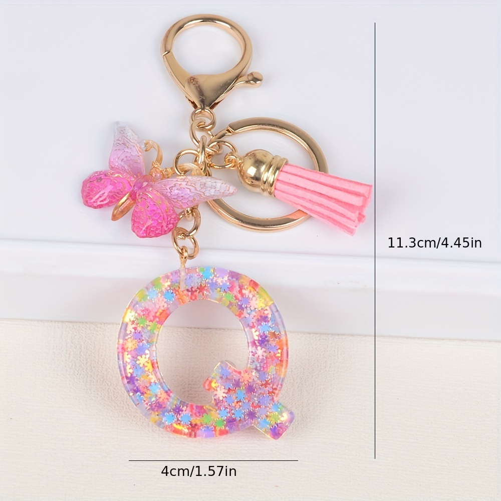 Sequins Alphabet Keychain Cute Color Block Resin Key Chain - Temu