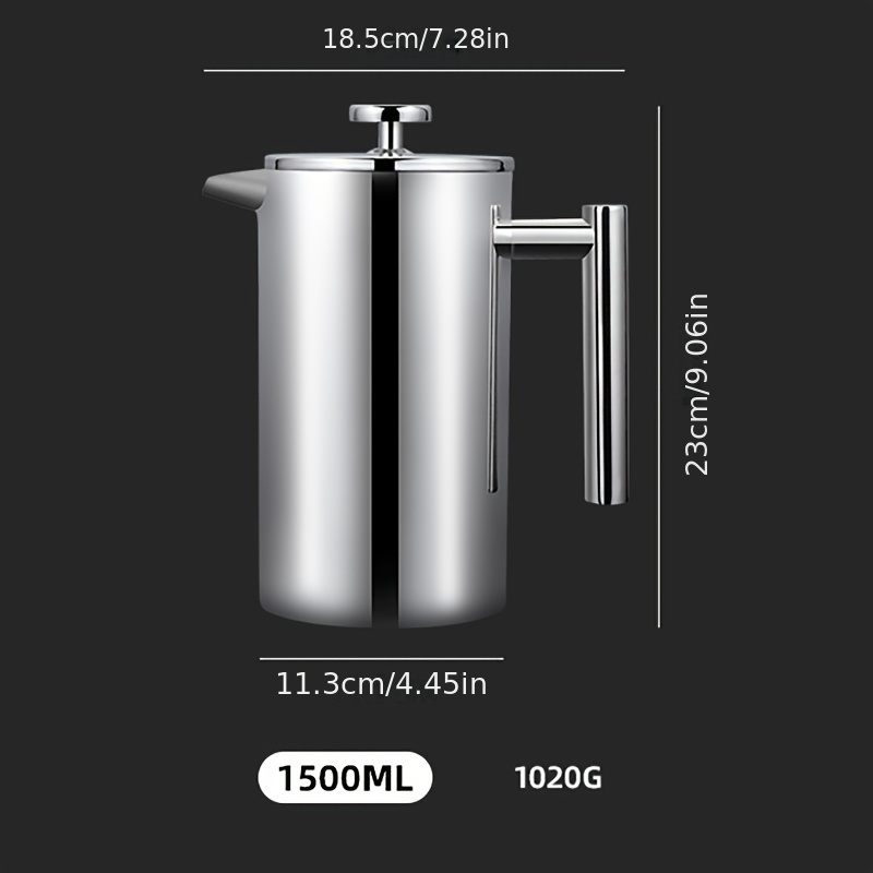 Image of Portable Coffee Maker In Sizes 12oz, 21oz, 27oz, 34oz, And 51oz - Features Double Wall Metal Insulation For Coffee And Tea Brewing, Easy To Clean, Ideal For Travel And Home