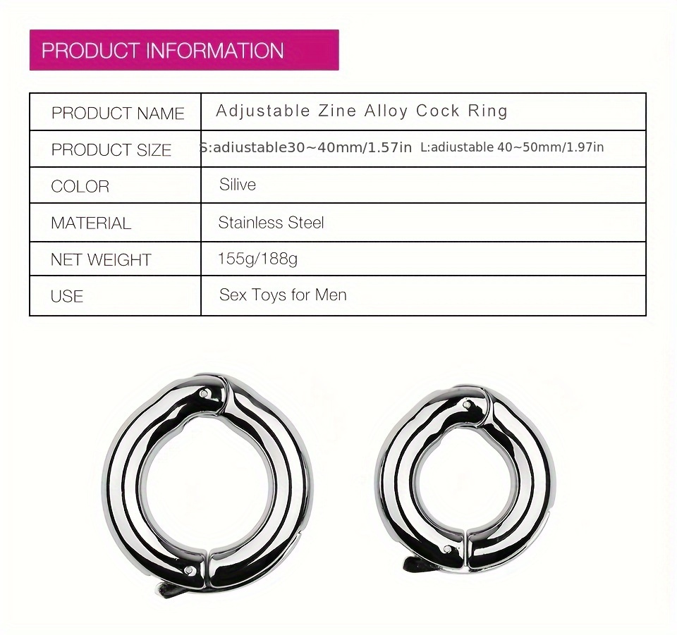 1pc Cock Ring, Adjustable Metal Penis Ring, Penis Weight, Penis Exercise,  Male Sex Toys