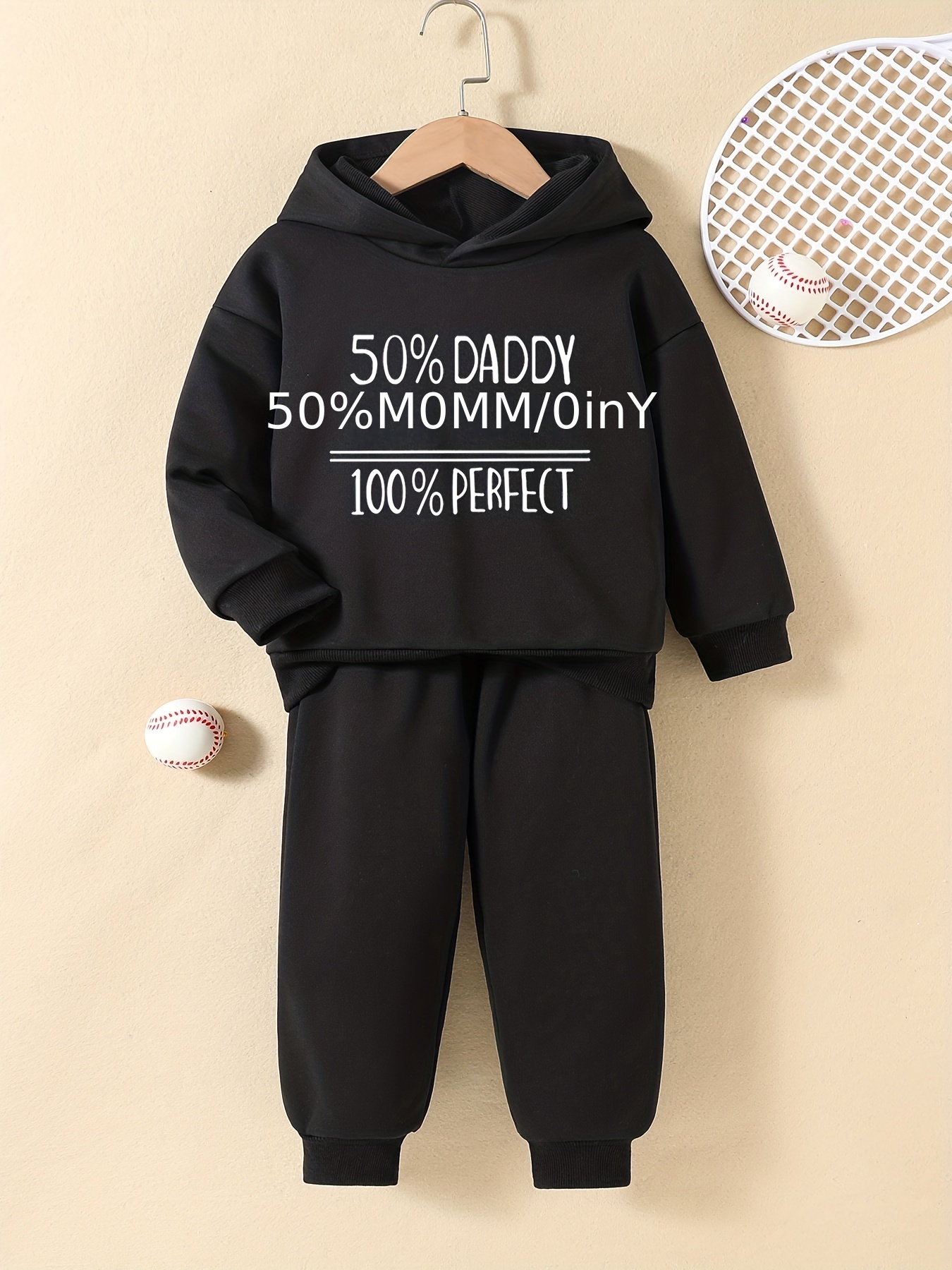 Boy's 100% Perfect Print Outfit Hoodie Sweatpants Set Casual - Temu