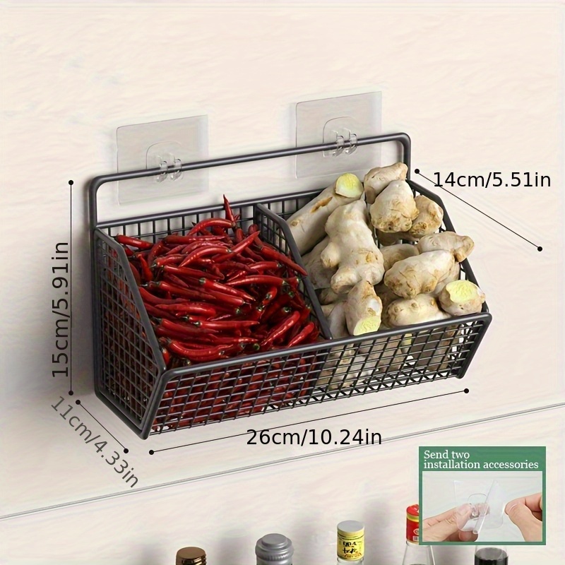 TEMU 1 Pcs Modern Wall-mounted Kitchen Storage Basket - Durable Metal Wire Organizer For Spices, Garlic, Onions & Vegetables -