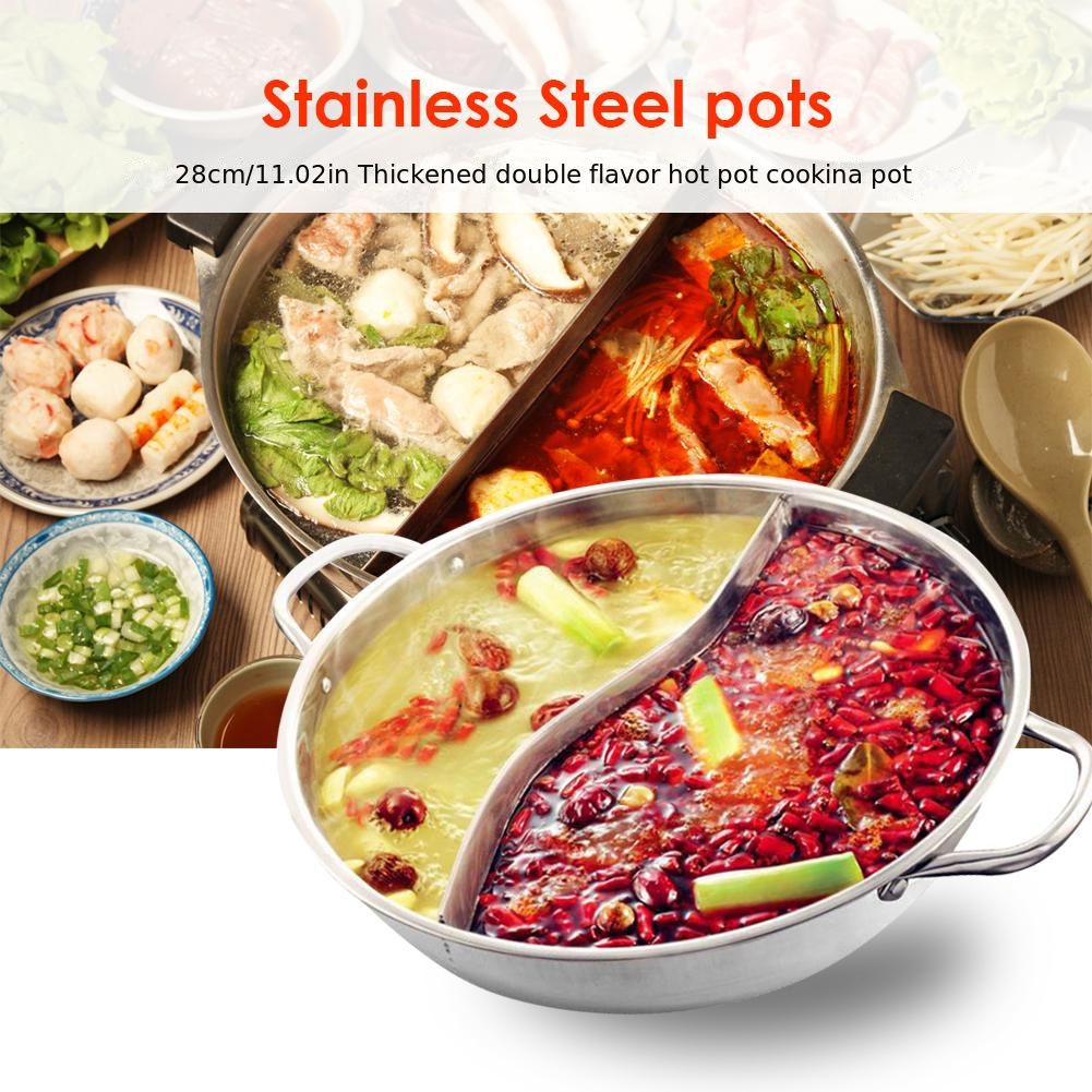 304 Stainless Steel Chinese Hot Pot Fondue Nonstick Frying Pan With Glass  Cover Hotpot Cooking Divided