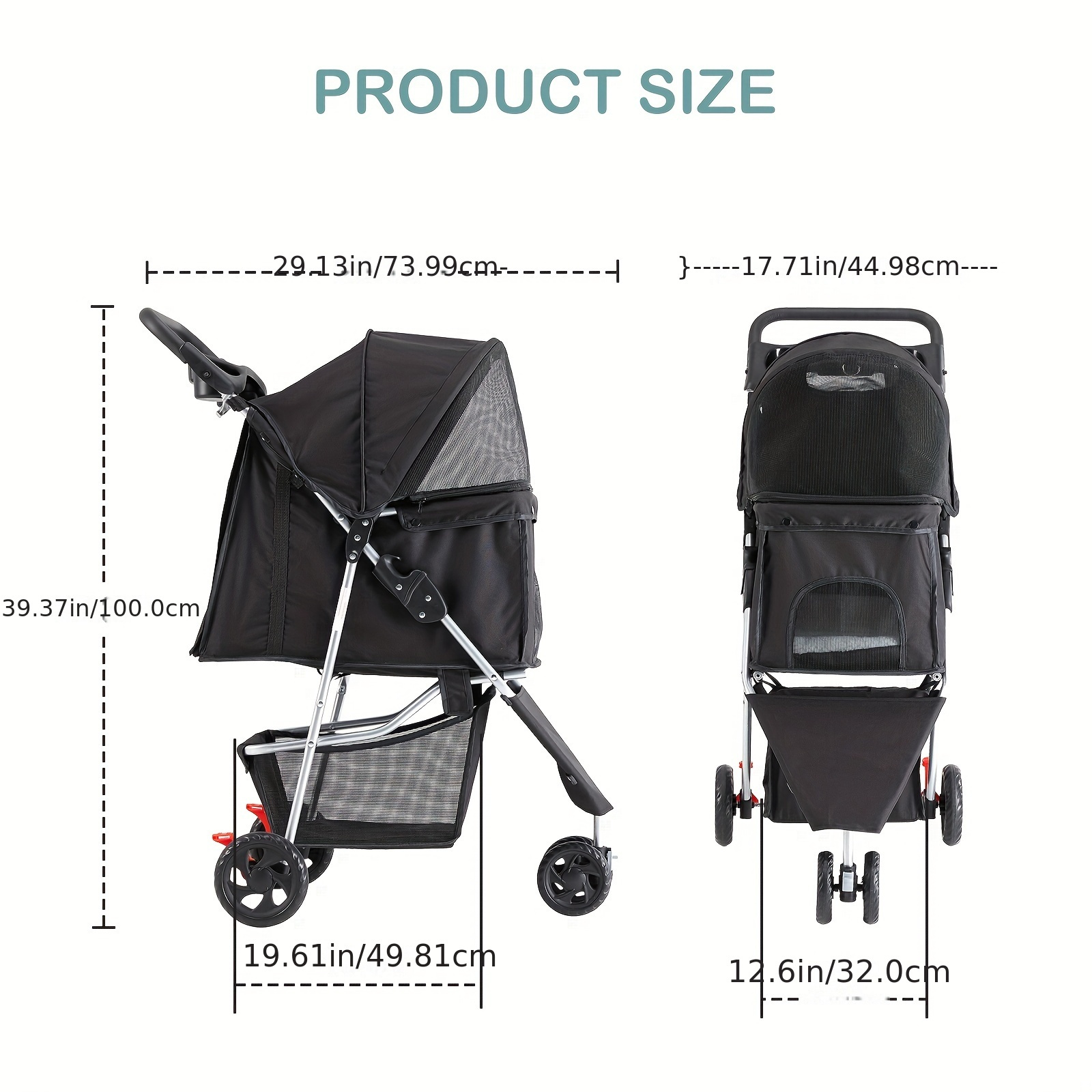 3 wheels pet stroller foldable cage jogger stroller - Temu