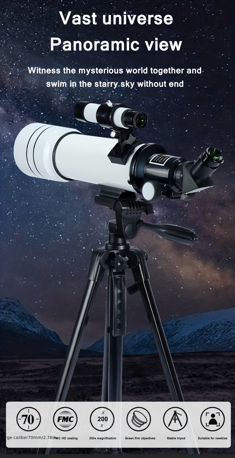Télescope astronomique pour Adultes réfracteur HD 70 mm 16X-200X télescope  as