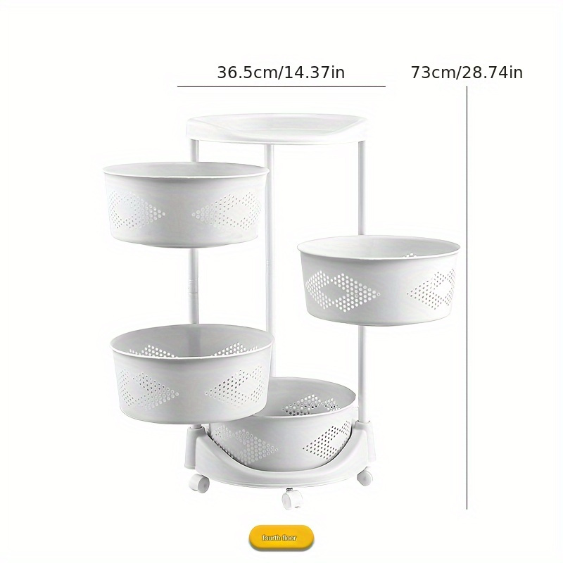 Estante de almacenamiento giratorio redondo de cinco niveles para cocina, carrito de almacenamiento rodante para frutas y verduras, apto para cocina, sala de estar, dormitorio, cuarto de baño, color blanco, detalles 3