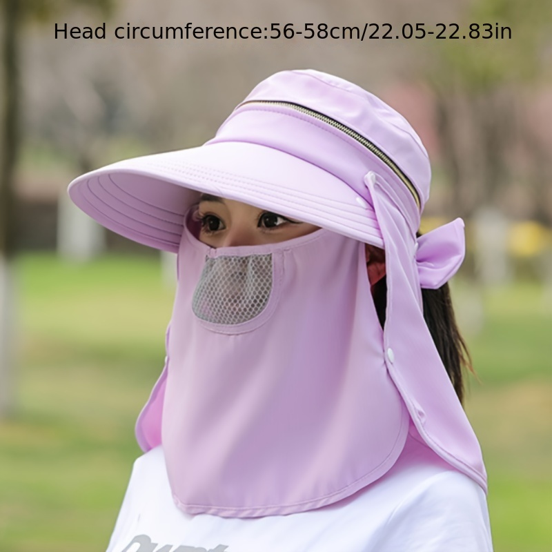 Summer Sun Hat With Neck Flap & Face Mask Solid Color UV Protection Visors Classic Outdoor Cycling Hiking Fishing Hats For Women Girls