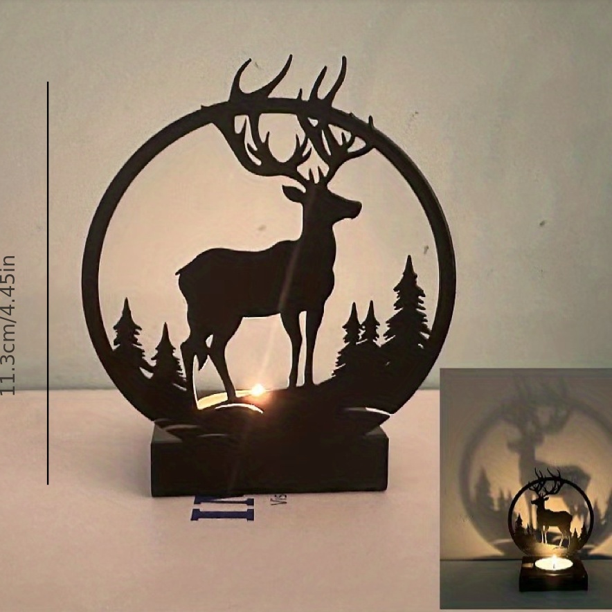 TEMU Porte-Bougie Élégant en Métal de Cerf - Décor en Fer Noir pour Toute Pièce, Parfait pour les Fêtes & les Accents de Maison, Idéal pour Noël,