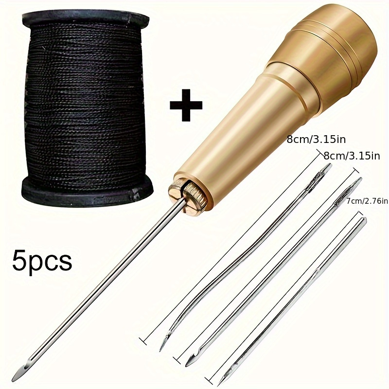 TEMU 5pcs Copper Awl Set For Shoe Repair - Straight & Curved Needles, Handcrafted Stitching Tools