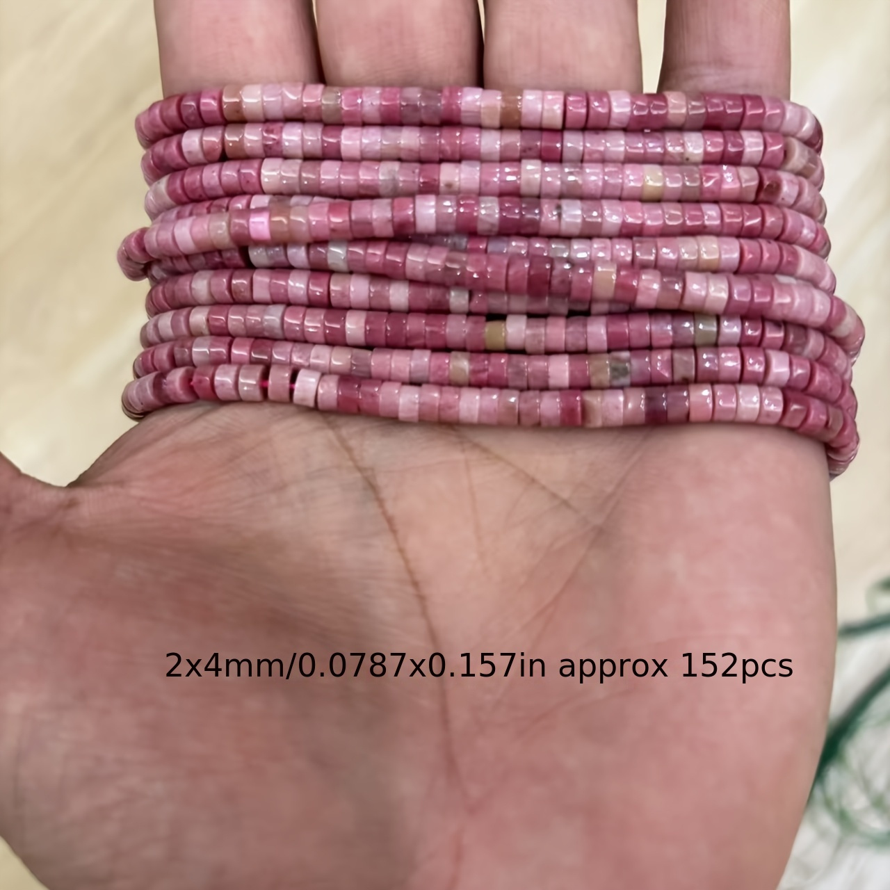 TEMU 2x4mm . 152pcs Rose Quartz Spacer Beads - Gorgeous Loose Spacer Stone Beads Round Beads - Smooth And Stone Beads - Light Luxury And Exquisite -