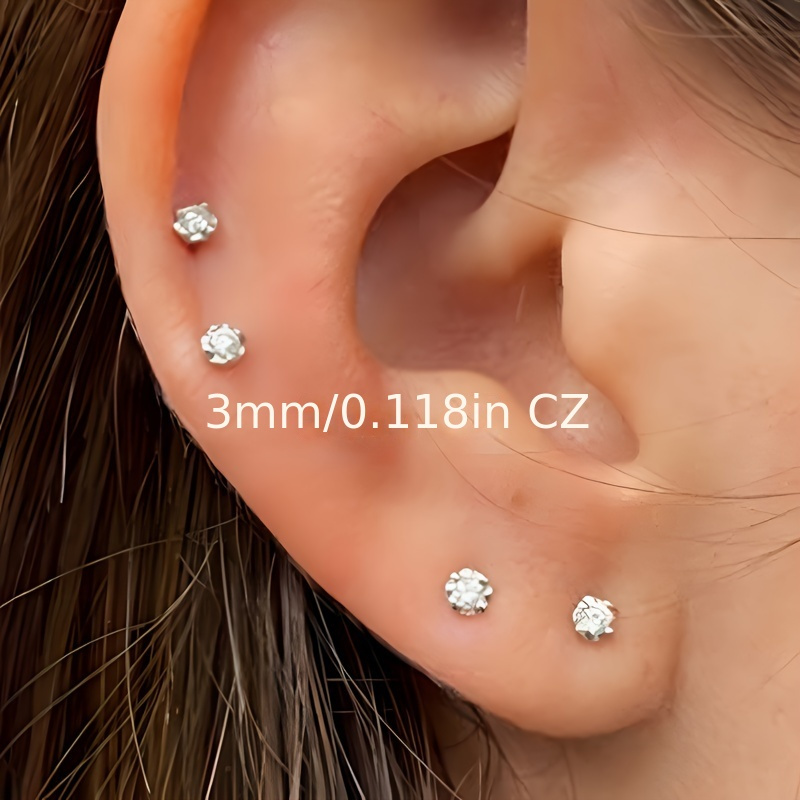 

A Set Of 3 Pairs Of Synthetic Zirconia Square Earrings, Measuring 2-4mm, Versatile And Elegant, Perfect For Casual Fashion Jewelry For Women.