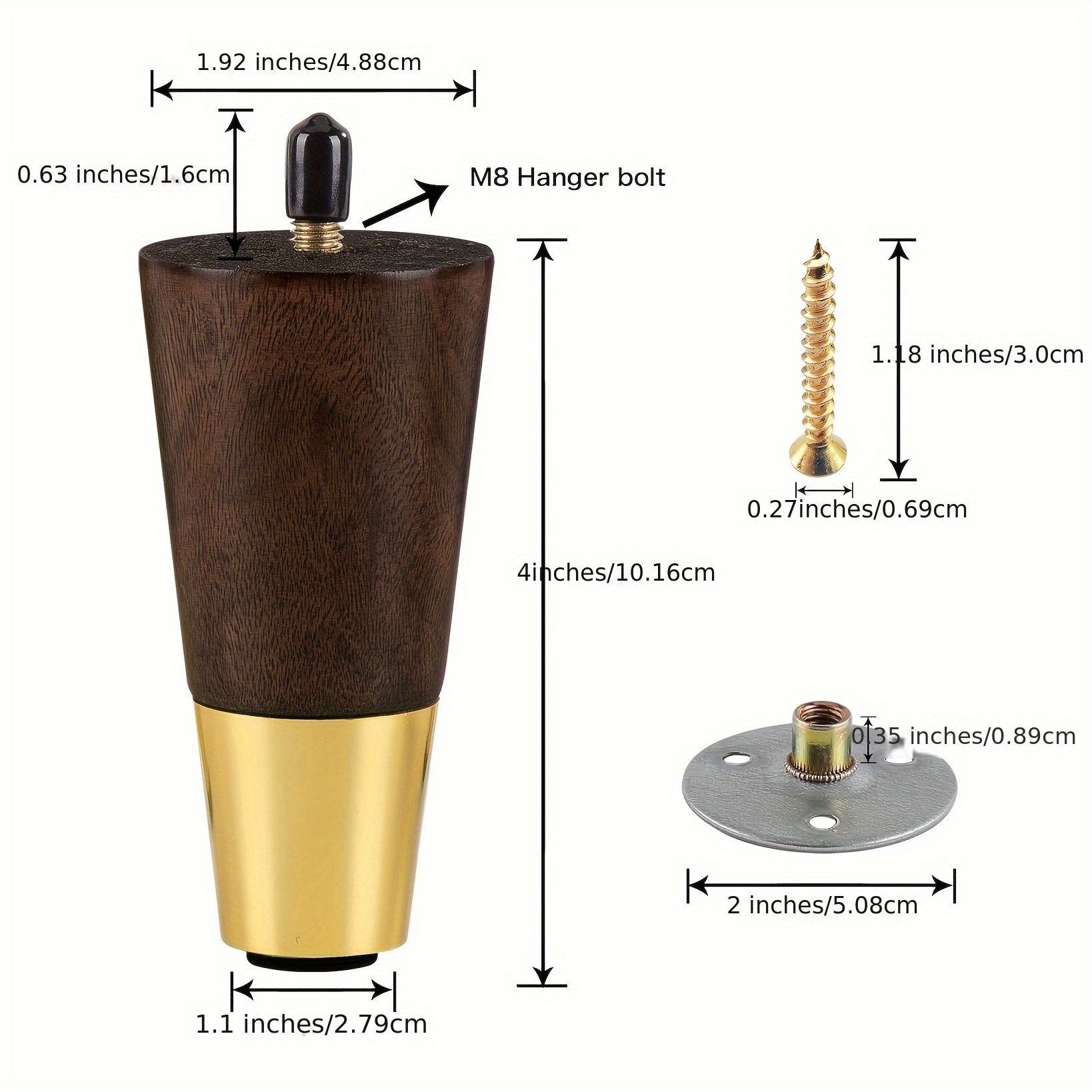 Patas de madera para muebles de 3 pulgadas – Juego de 4 patas cuadradas  para sofá – Pies cónicos de repuesto para patas para muebles o proyectos de