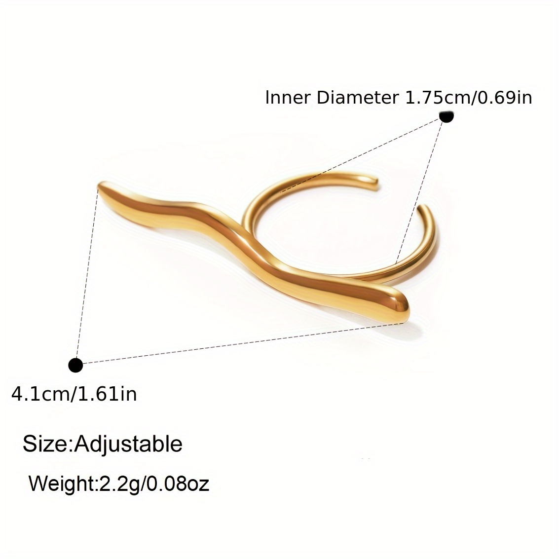 Image of Fashionable And Minimalist 304 Stainless Steel Corrugated Open-end Ring, 18k Golden Plated Golden-plated Versatile Elegant Ring, For Teenager