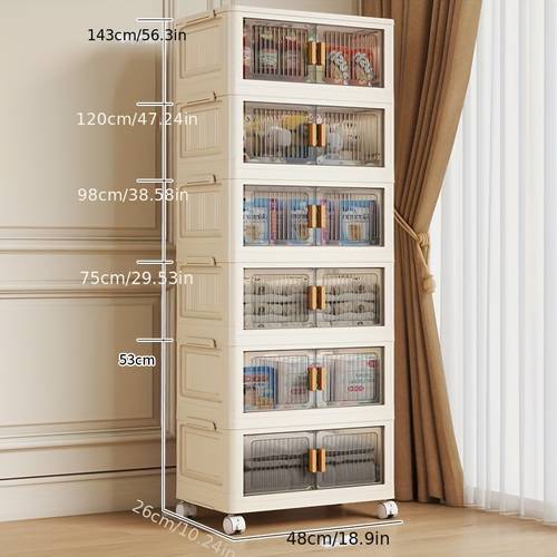 item picture a storage box measuring 48 cm in length and in width to 6 layers suitable for home use as a folding cabinet snack cabinet bedside table or miscellaneous storage unit with wheels