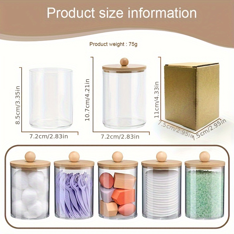 1pc Clear Makeup Puff Storage Container With Bamboo Lid, Organizer