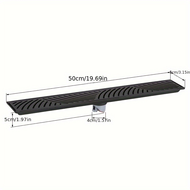 Black Stainless Long Floor Drain for Hotel Bathrooms, Rectangular Design with High Drainage Capacity, Elongated Hidden Odor-Proof Drain Featuring Wheat Ear Patterns