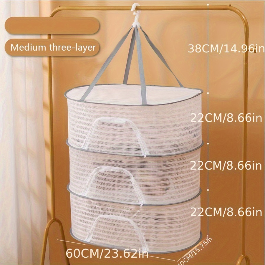 3 tier foldable mesh drying rack with zipper versatile fly proof hanging dryer for laundry   no electricity needed   balcony use clothes drying rack laundry storage organization details 9