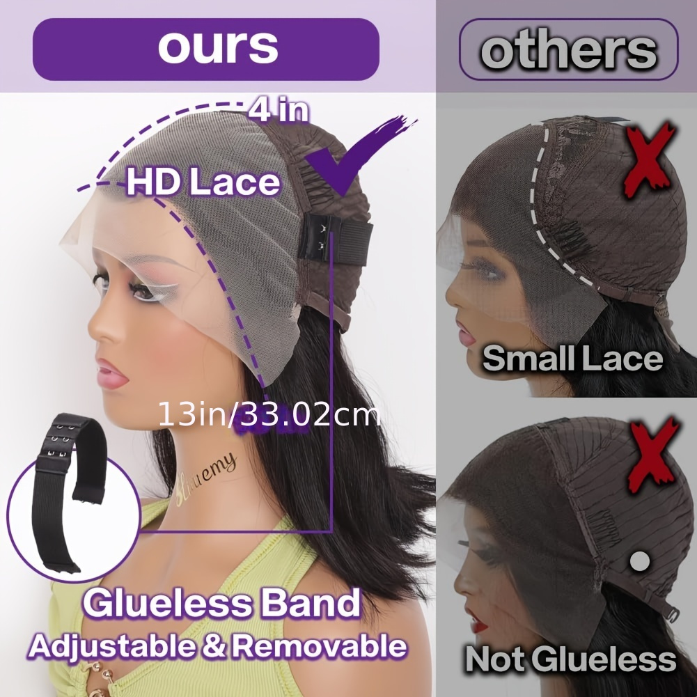 glueless 13x4 hd lace front bob wig human hair short straight with baby hair side part 180 density for hair wig details 3