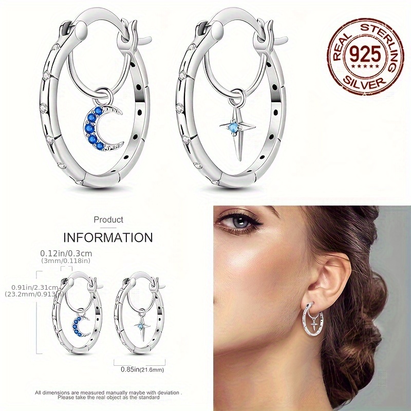 

Elegant Asymmetrical Star And Moon Hoop Earrings For Women, 925 Sterling Silver Luxury Zircon Inlay, Synthetic August Birthstones, Silver-plated, Perfect For Engagements & Weddings, All-season Jewelry