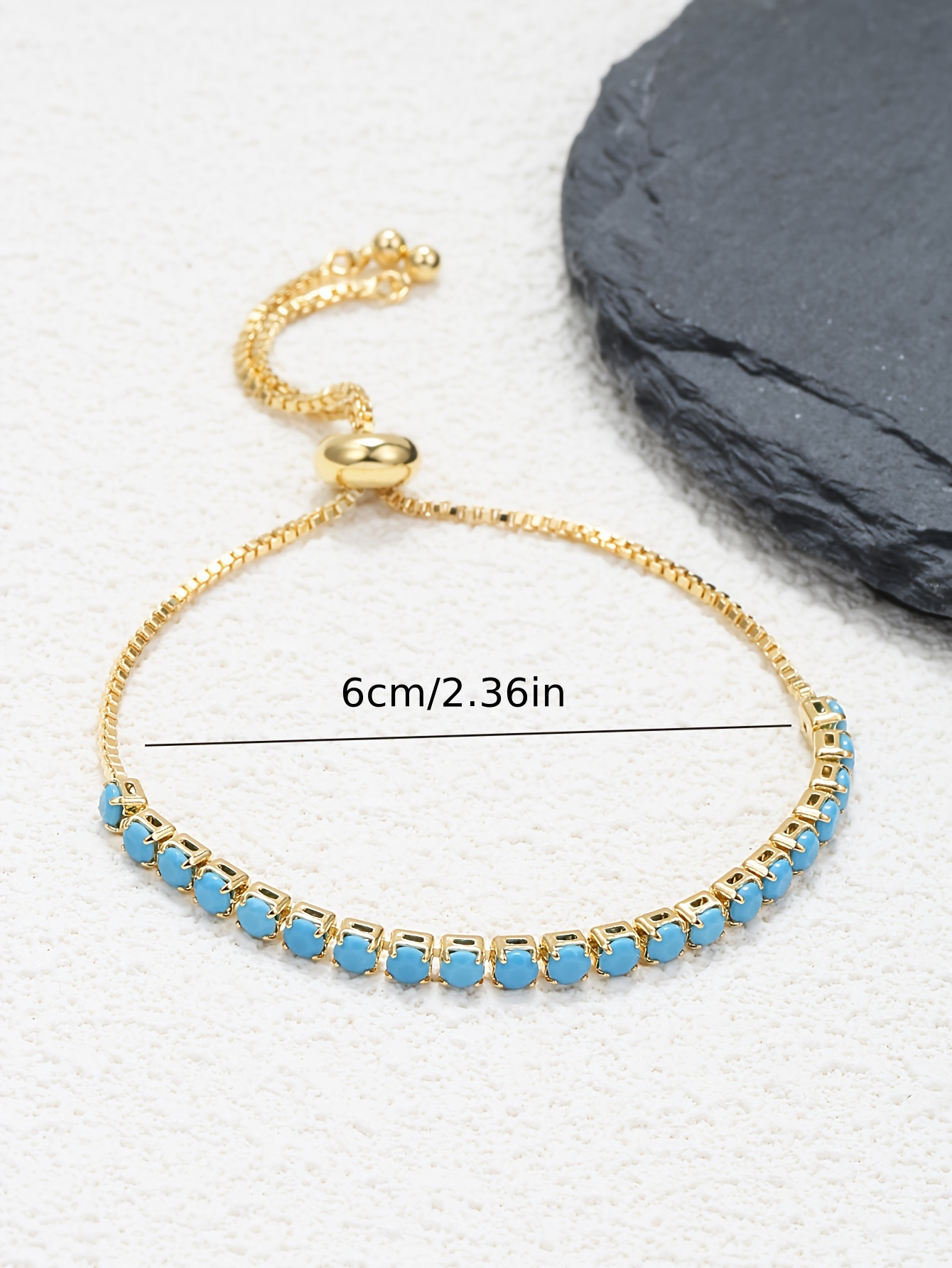 elegant turquoise bracelet single row 18k gold plated adjustable drawstring style   fashion jewelry for women details 0