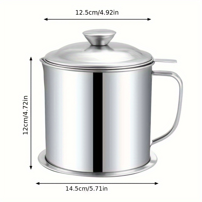TEMU 1.2l Stainless Steel Oil Strainer Pot With Lid Filter Kitchen Cooking Oil Container Filter Oil Fat Cooking Oil Container Bottle Dispenser