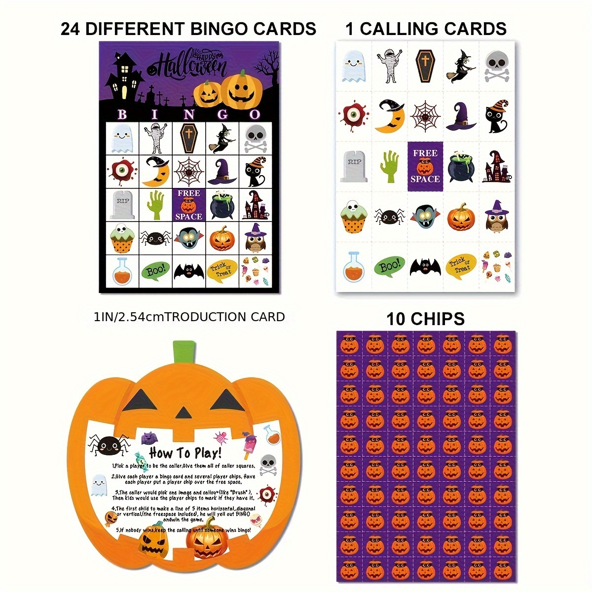 Bingo Game For Halloween With 24 Participants - Great For Classrooms, Family Entertainment & Party Gifts | No Required, Made Of Paper | Perfect For Halloween And Christmas Celebrations