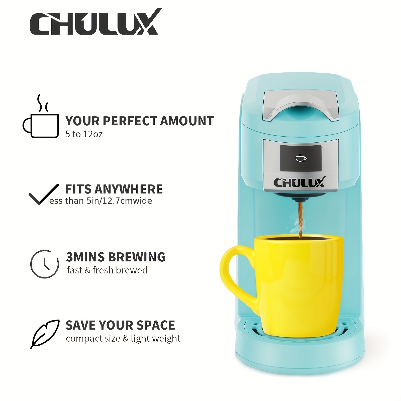 CHULUX Cafetera de una sola porción con molinillo de café eléctrico húmedo  y seco, funcionamiento de un botón con capacidad de 5 a 12 onzas, verde