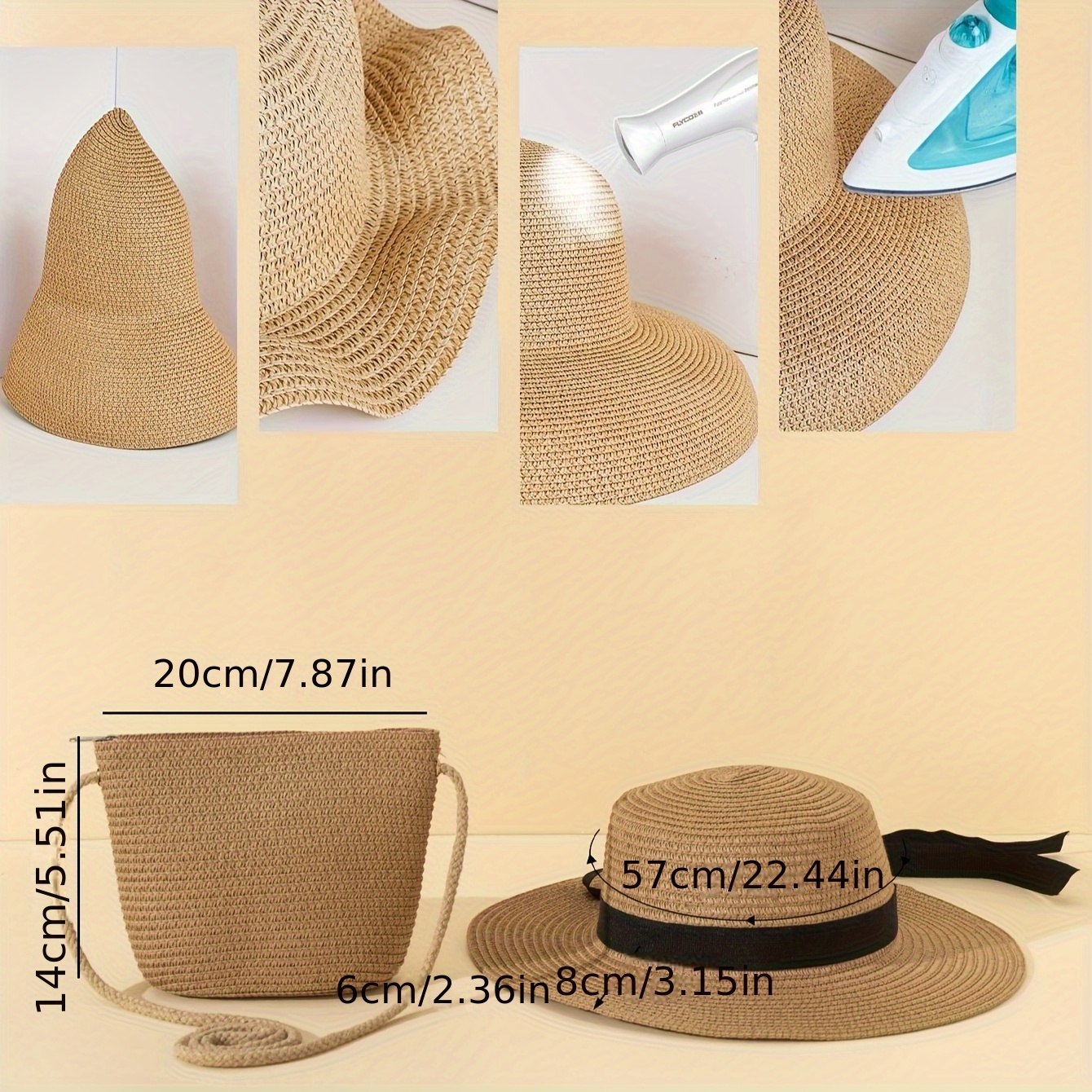 a khaki flat top straw hat made paper straw a - Temu United  display picture 1