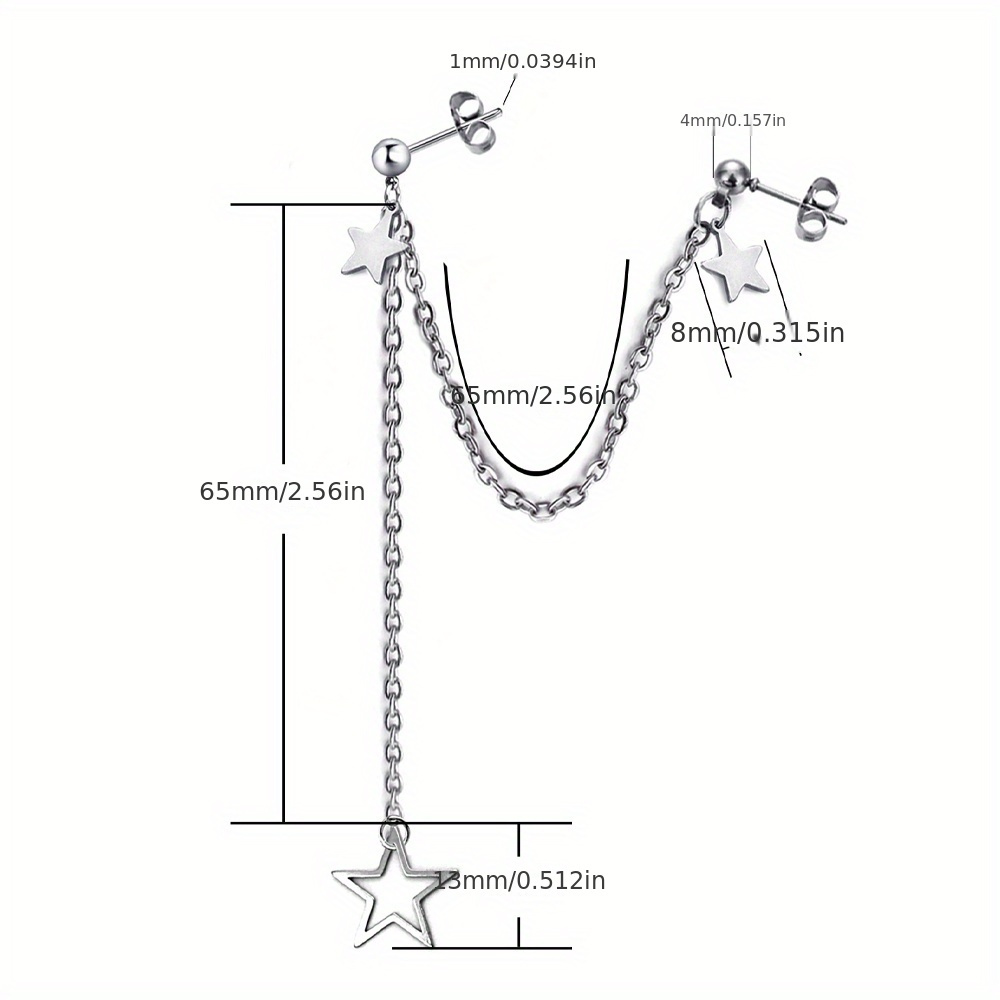 Stainless Steel Star Pendant Chain Earrings Hypoallergenic