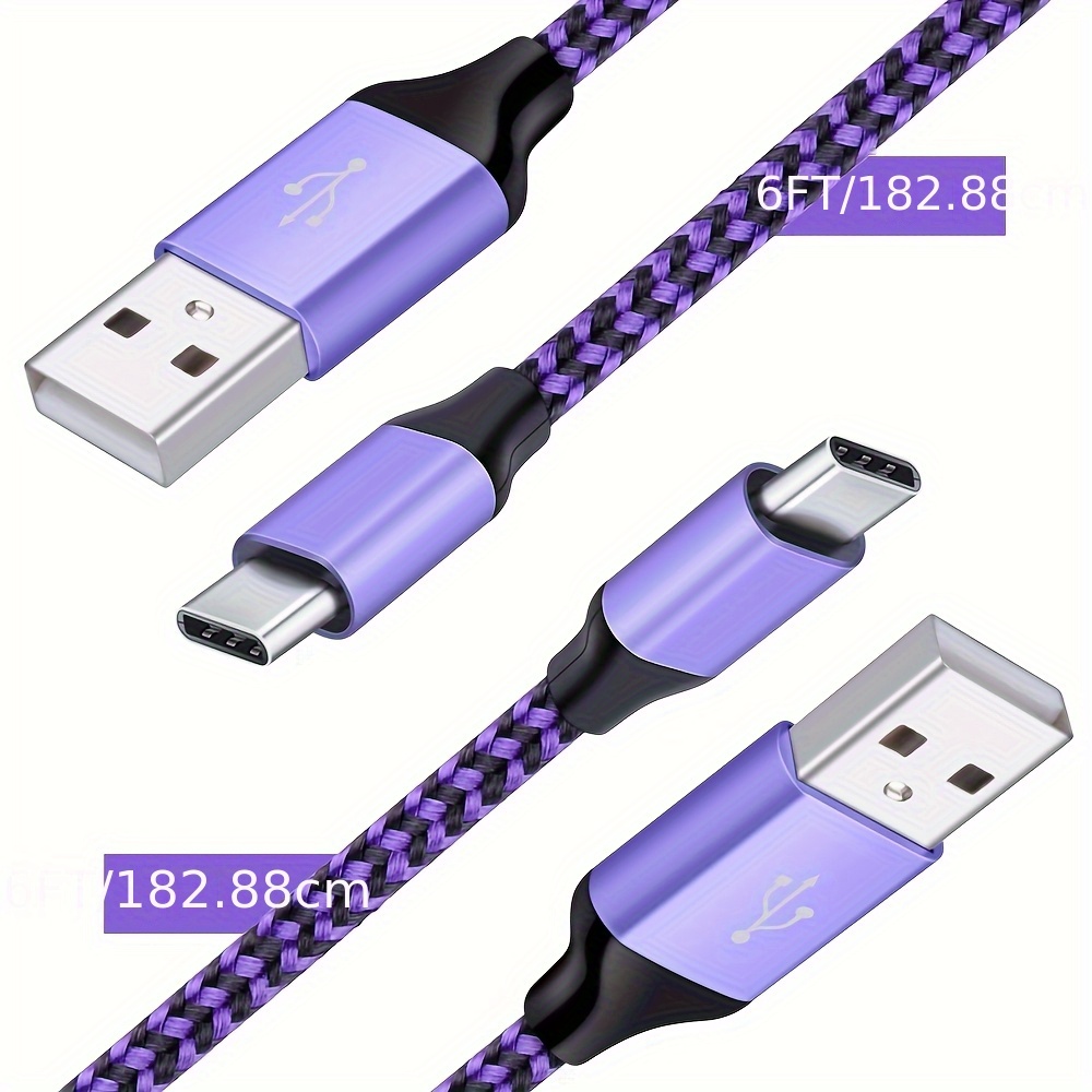 6FT Purple Braided Type-C Fast Charging Cable For Samsung Galaxy A01 A21 A50 A51 A71 & More - Fabric Design