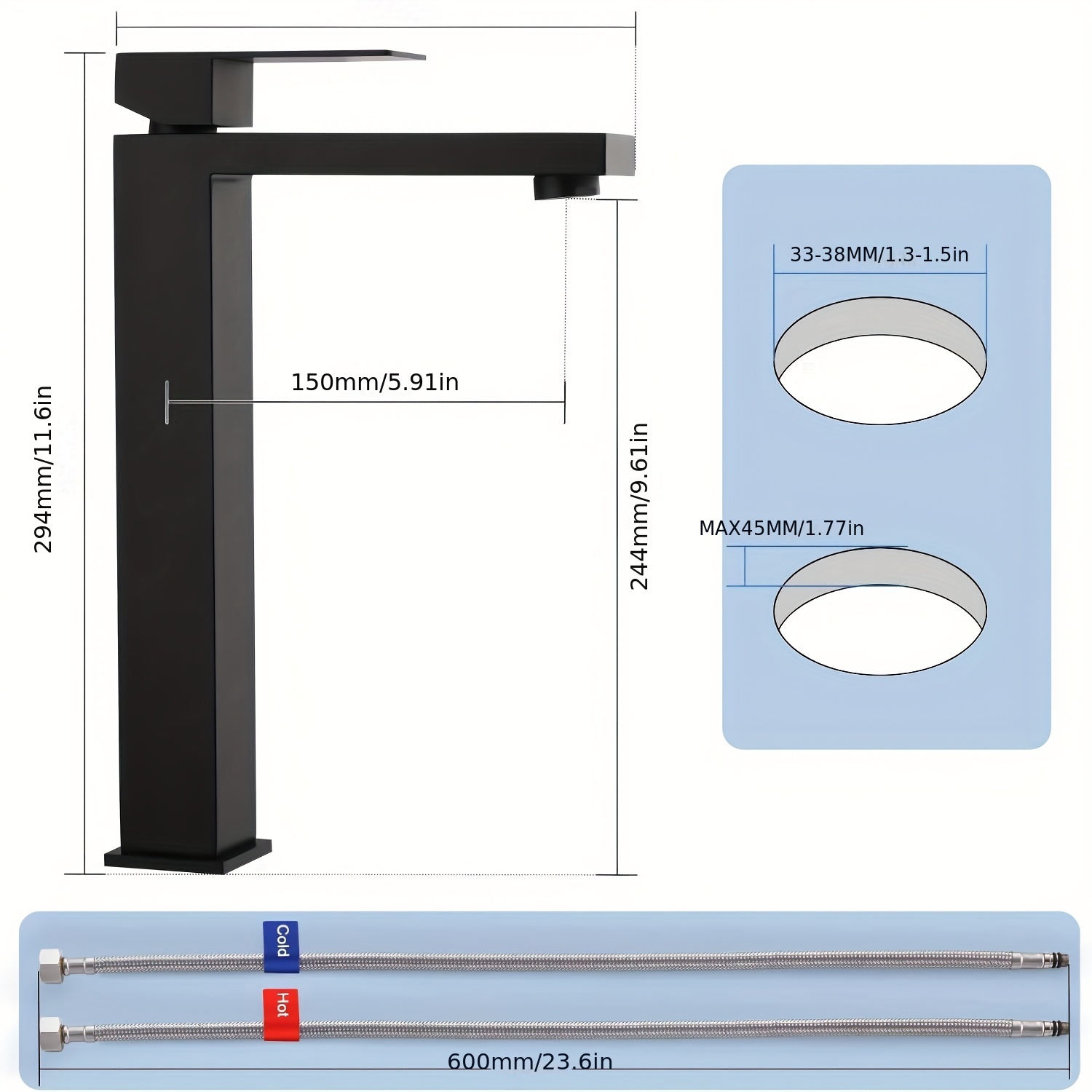 Image of A Black Ceramic Faucet With A Single Handle For Mixing Hot And Cold Water In The Washbasin, Suitable For Bathrooms, Toilets, And Kitchens
