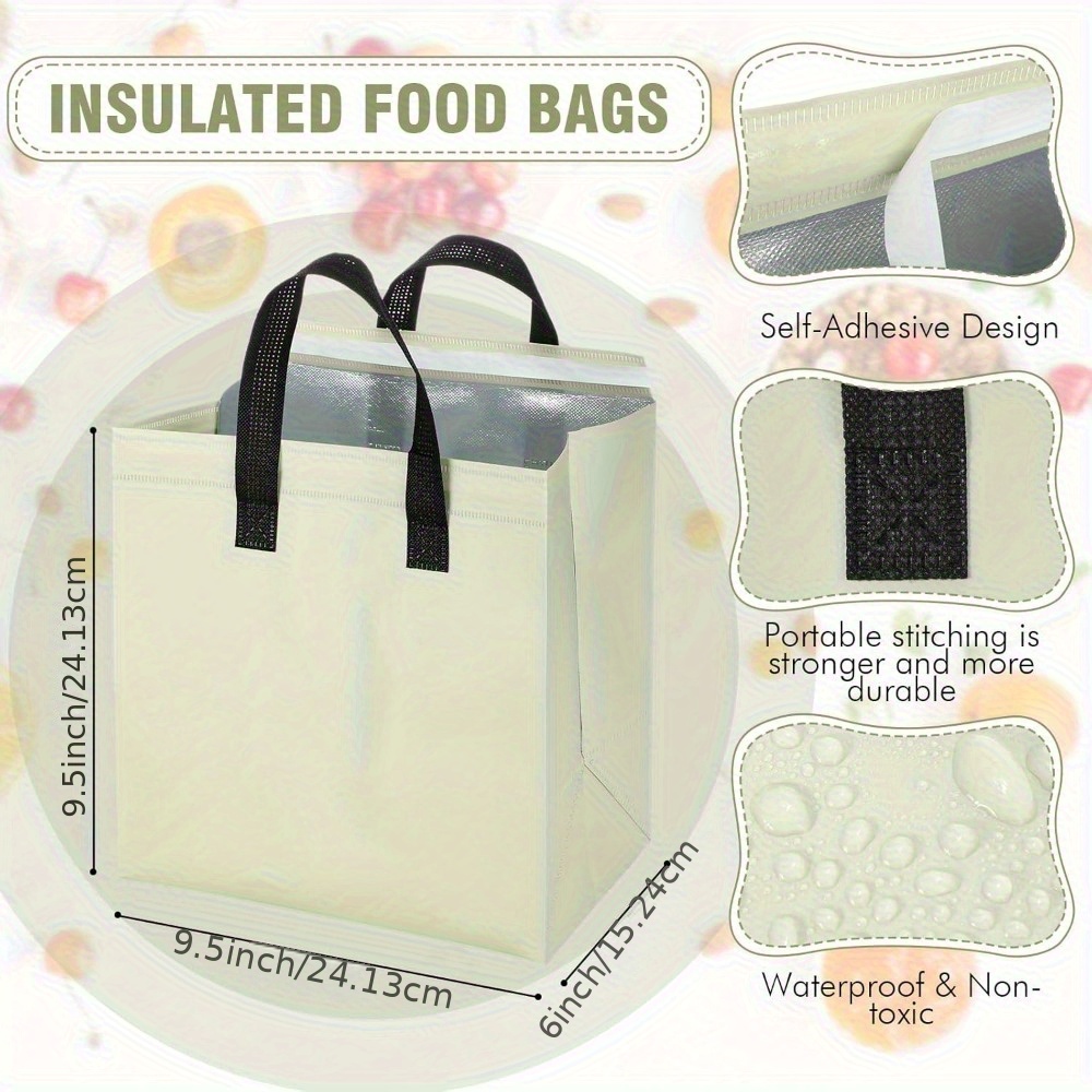 50pcs Insulated Take Out Bags Bulk 24.13 x 15.24 x 24.13cm Thermal Insulation Food Bag for Coffee, Milk Tea, Hot Cold Food, Delivery Cooler Bag for Catering Restaurant Grocery Picnic (Mustard Green)