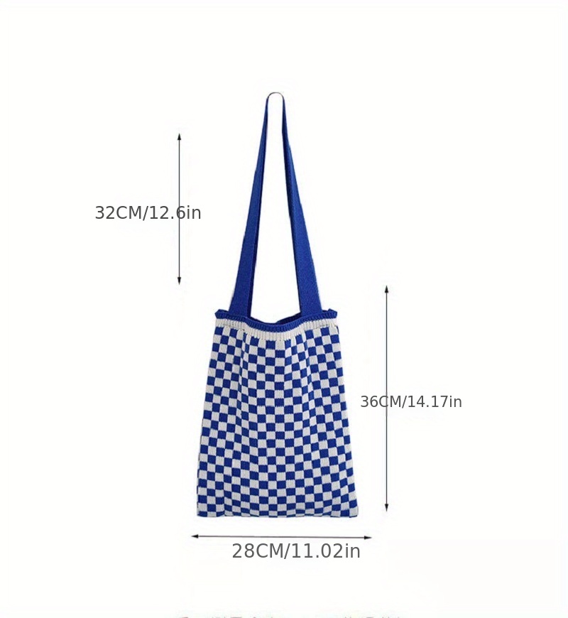 Stylish Large Capacity Checkerboard Shoulder Bag, All-Match Knitted  Handbag, Versatile Storage Bag