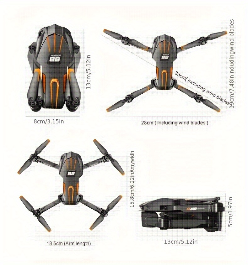 Drone z Podwójną Kamerą D88, Obiektyw Możliwy do Regulacji Ręcznej o 90°, Pozycjonowanie Optyczne, Tryb Utrzymywania Wysokości, Akrobacje Jednym Przyciskiem, Światła LED, Wyposażony w Ładowalną Baterię, Sterowanie Zdalne, Obsługa Jednym Przyciskiem, Idealny dla Początkujących, Składany Kwadrokopter, Przenośny Zestaw do Fotografii Lotniczej, Bardzo Nadaje się na Podróże lub Kemping, Prezent na Wakacje, Prezent Urodzinowy