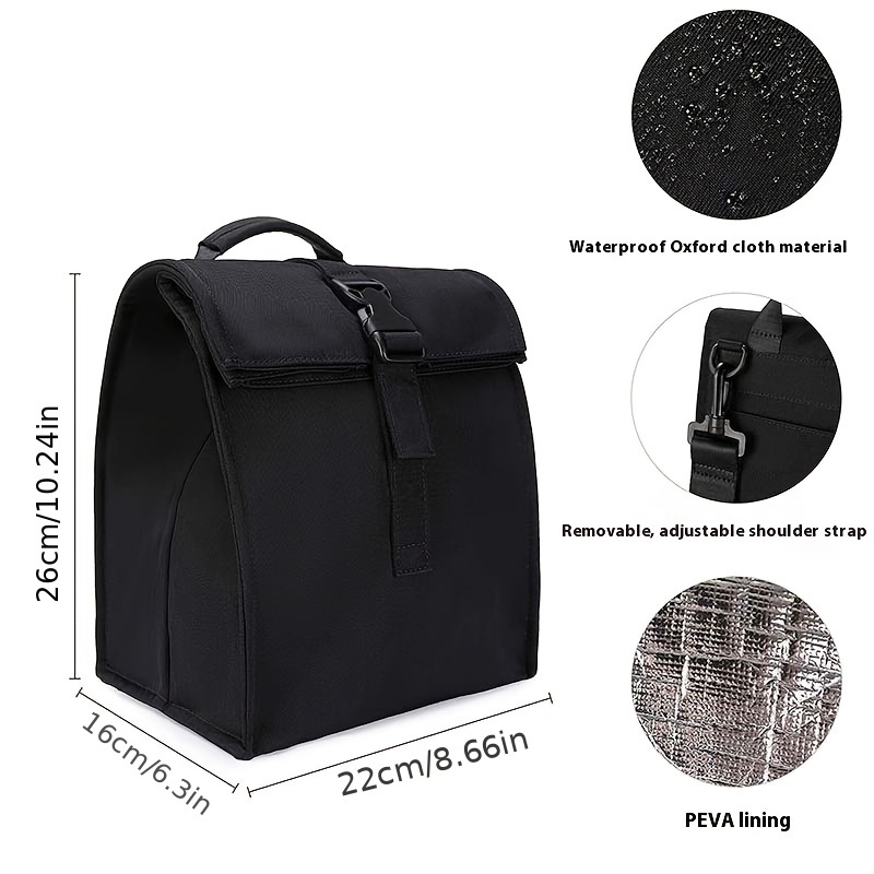foldable oxford cloth lunch bag multi functional crossbody waterproof picnic cooler black no details 0
