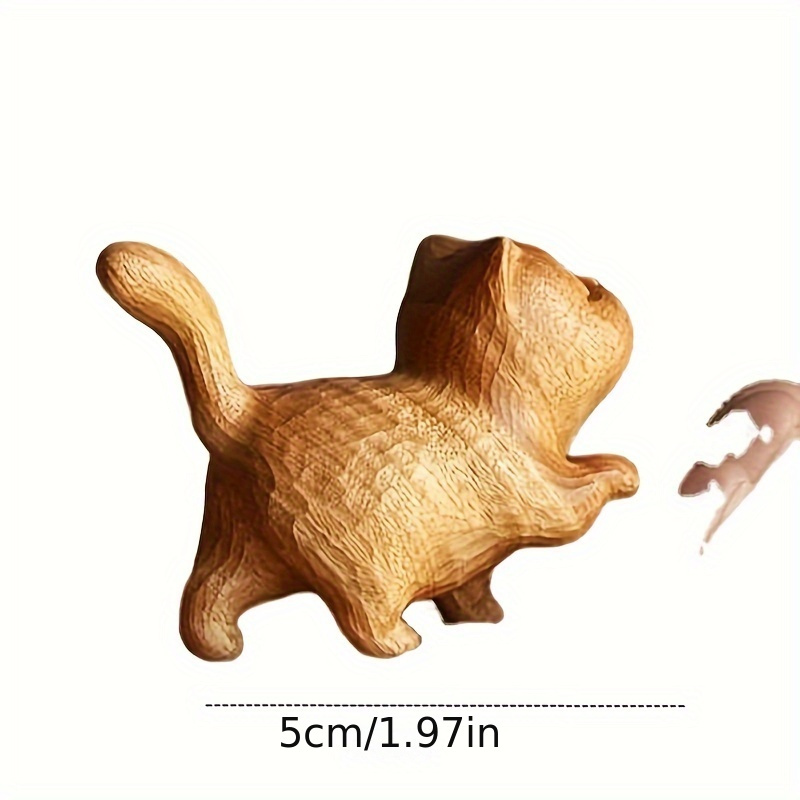 Wooden Carved Cat Statue Kitten Figurine Handmade Sculpture for Bookshelf  Party L Head Left 