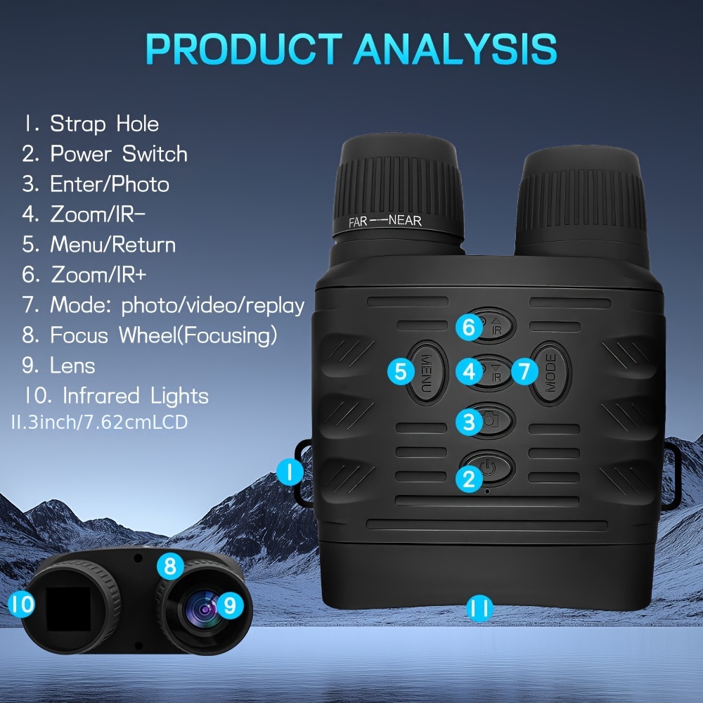 TEMU 2.5k 30mp Infrared Digital Binoculars, 6x Night Binoculars, With 2000mah Rechargeable Battery, 7 Level Infrared Binoculars, For Hunting