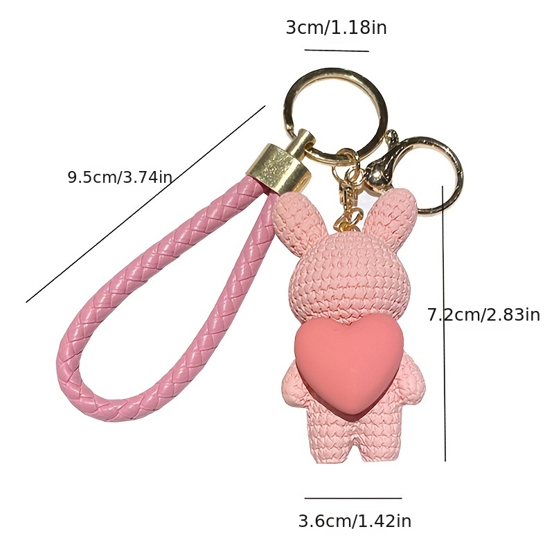 Love Heart Rabbit Bunny Keychain Cute Cartoon Animal Keyring