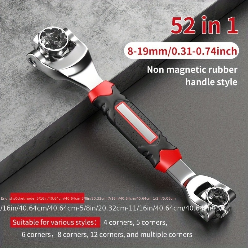 

52 In 1 Universal Socket Wrench, Universal Adjustable Double Head Wrench Tool, Flexible Multifunctional With Rubber Handle, Rotating Head, Standard Of , Used For Car Maintenance, Etc