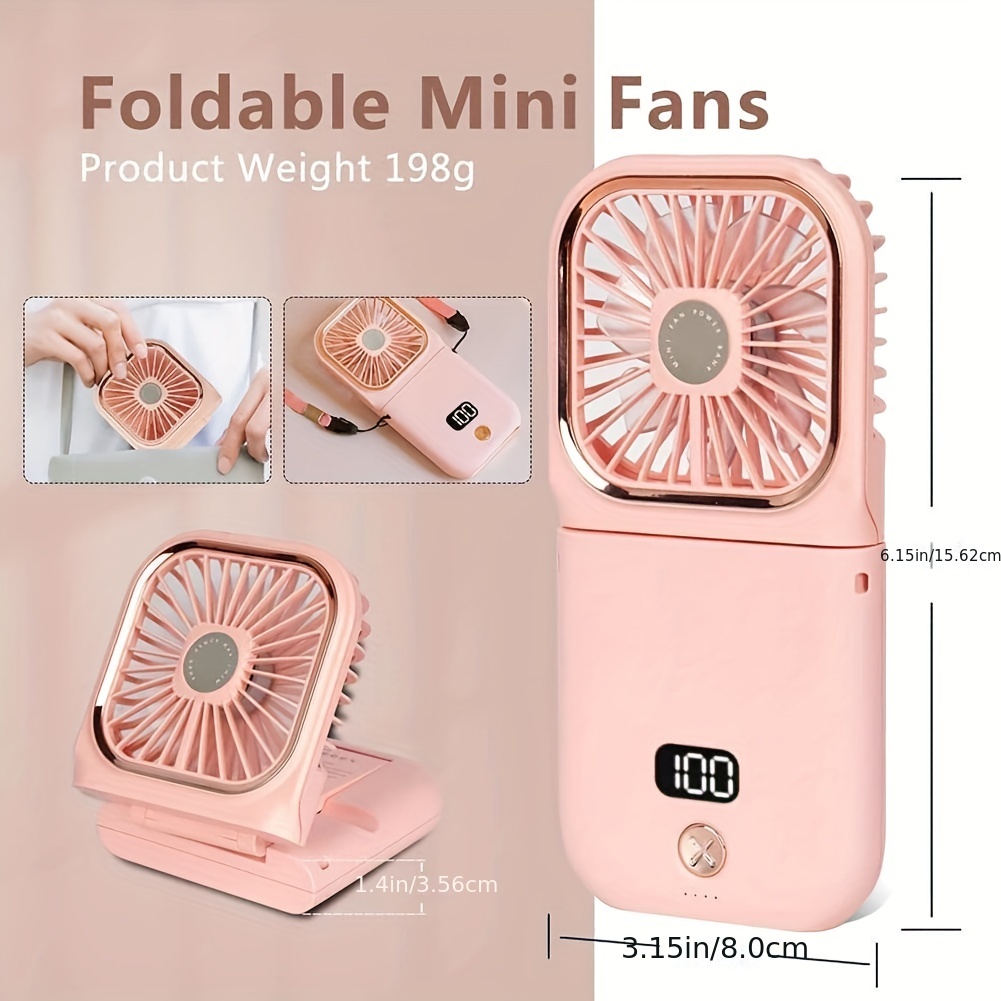 1pc mini portable fan 5 in 1 rechargeable 180 folding wearable personal fan with 3000 mah battery 4 speed strong wind ultra quiet neck handheld stand details 7